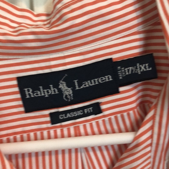 Ralph Lauren orange & white stripe mens button down XL - Picture 3 of 4